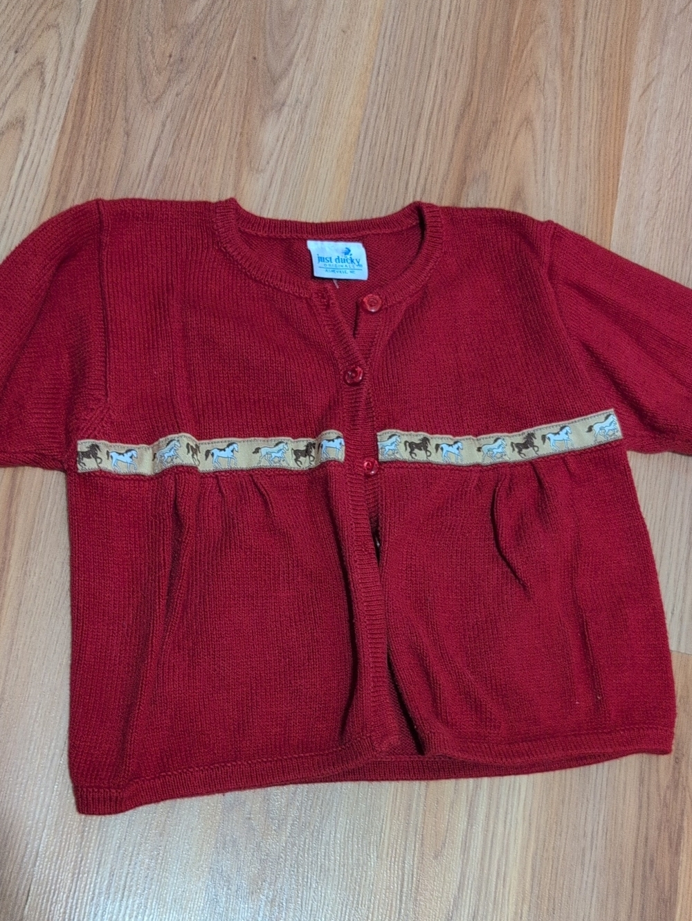 Just Ducky Red Horse-Trim Knit Cardigan for Kids